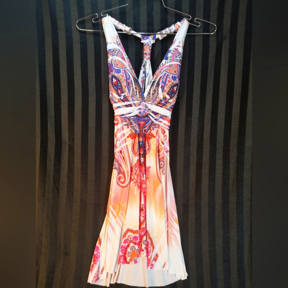 Crimson Ivy Sleeveless Sequined Dress Bohemian Print Size Small
